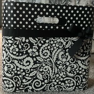 Black and White Patterned Tote Container. Paisley and polkadots. 1’ tall